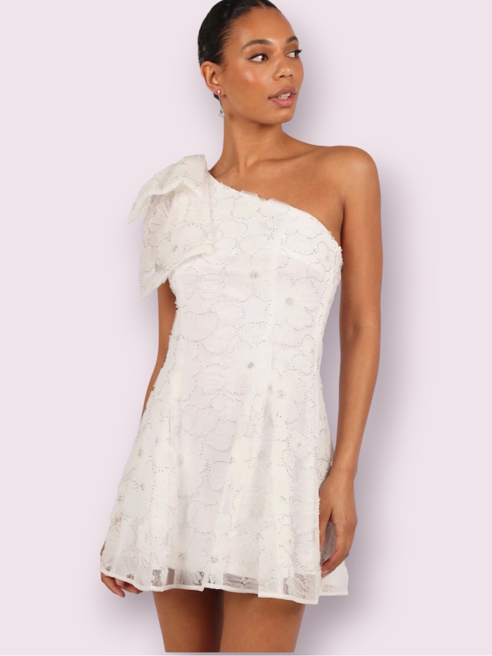 Petal & Pup Ashly Beaded Floral One-Shoulder Cocktail Minidress